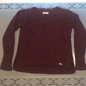 Hollister cable knit sweater maroon Small high/low